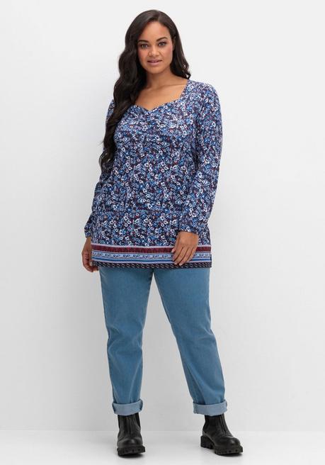 sheego Langarmshirt mit Alloverprint und Herz-Ausschnitt - marine gemustert sheego Flash Sale