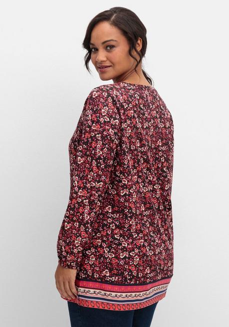 sheego Langarmshirt mit Alloverprint und Herz-Ausschnitt - weinrot gemustert sheego Begrenztes Angebot