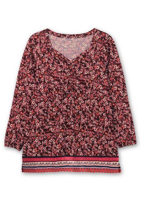 sheego Langarmshirt mit Alloverprint und Herz-Ausschnitt - weinrot gemustert sheego Begrenztes Angebot