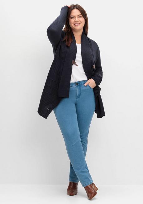 sheego by Joe Browns Longstrickjacke mit Schalkragen und Zipfelsaum - tiefblau sheego Exklusivangebot
