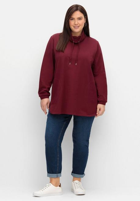 sheego Sweatshirt mit hohem Kragen und Tunnelzug - weinrot sheego Vatertagsangebot