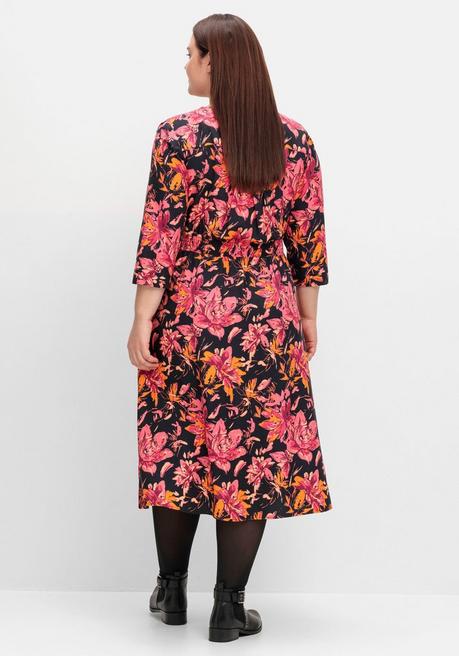 sheego Midikleid aus Crêpe, mit Blumendruck - schwarz gemustert sheego Valentinstagsangebot