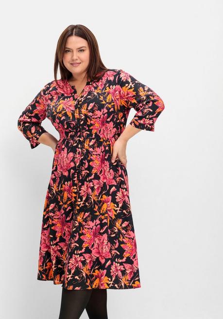 sheego Midikleid aus Crêpe, mit Blumendruck - schwarz gemustert sheego Valentinstagsangebot
