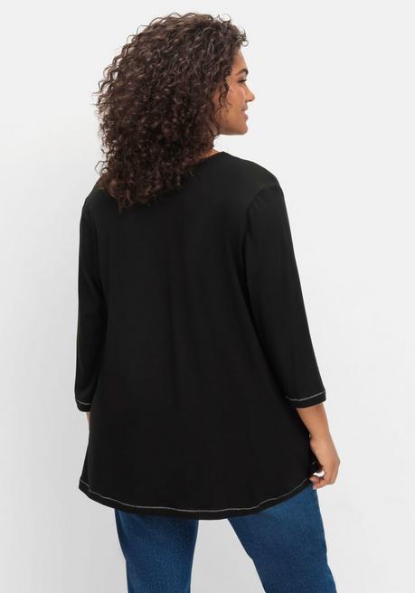 sheego 3/4-Arm-Shirt in leichter A-Linie, mit TENCEL™ Lyocell - schwarz sheego Neueste Mode