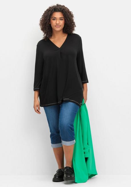 sheego 3/4-Arm-Shirt in leichter A-Linie, mit TENCEL™ Lyocell - schwarz sheego Neueste Mode
