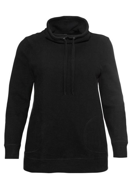 sheego Sweatshirt mit Stehkragen, in Waffelpiqué-Optik - schwarz sheego Online Outlet