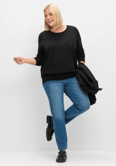 sheego Pullover aus leichtem Strick, mit Rundhalsausschnitt - schwarz sheego Große Rabatte