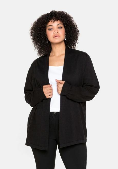sheego Strickjacke mit schmalem Schalkragen, offene Form - schwarz sheego Sonderangebote