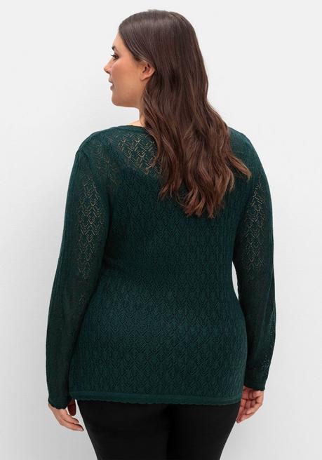 sheego Pullover aus Ajourstrick, in Wickeloptik - tiefgrün sheego Riesige Ersparnisse