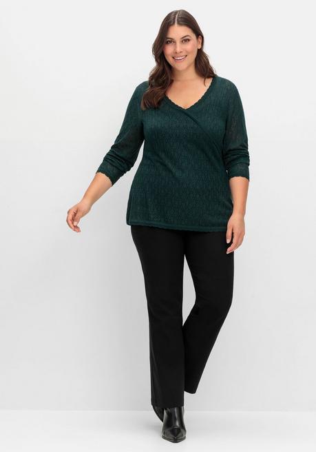 sheego Pullover aus Ajourstrick, in Wickeloptik - tiefgrün sheego Riesige Ersparnisse