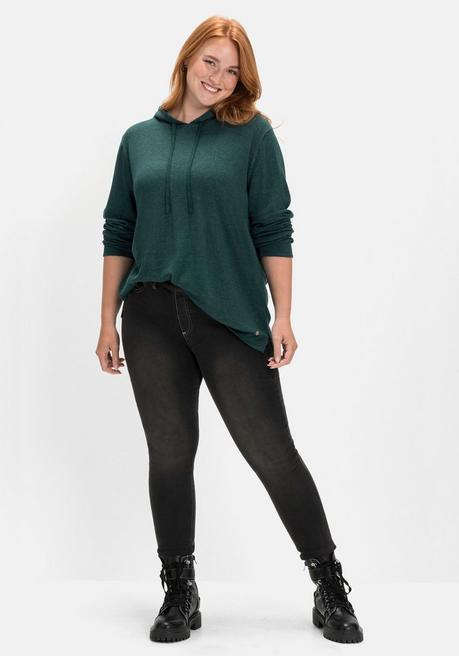 sheego Pullover mit zweifarbiger Kapuze - tiefgrün sheego Tiefpreis