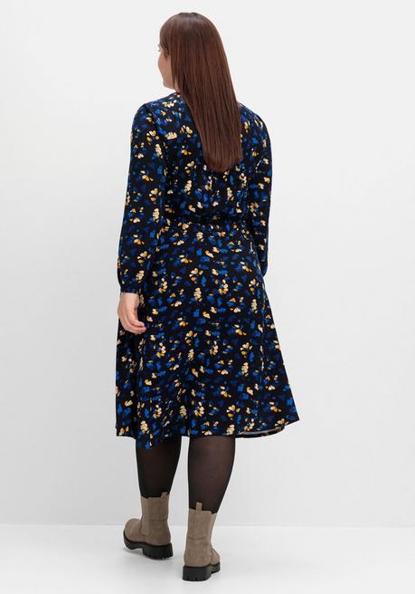 sheego Kleid mit Blumendruck, aus Viskose-Twill - tiefblau gemustert sheego Wochenangebot