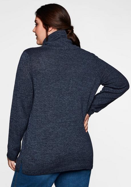 sheego Pullover mit weitem Kragen, in melierter Optik - nachtblau sheego JETZT KAUFEN