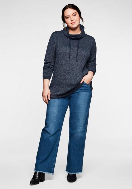 sheego Pullover mit weitem Kragen, in melierter Optik - nachtblau sheego JETZT KAUFEN