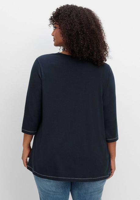 sheego 3/4-Arm-Shirt in leichter A-Linie, mit TENCEL™ Lyocell - tiefblau sheego Zeitbegrenzte Promotion