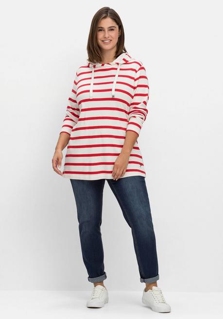 sheego Gestreiftes Langarmshirt mit Kapuze - offwhite gestreift sheego Sonderangebot der Fabrik