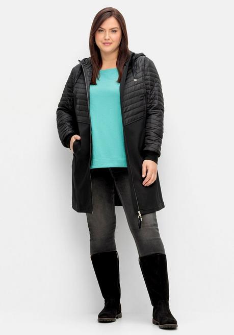 sheego Softshellmantel mit Kapuze, im Materialmix - schwarz sheego