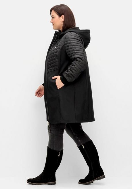 sheego Softshellmantel mit Kapuze, im Materialmix - schwarz sheego Discount Store für neue Produkte