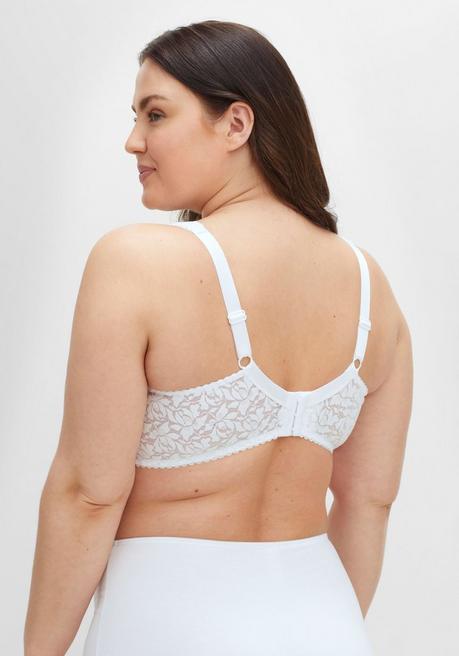 sheego BH ohne Bügel mit leicht transparenter Spitze - weiß sheego Fabrikladen