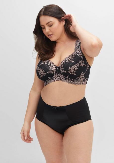 sheego Bügel-BH mit Stickereispitze und Mesh-Einsätzen - schwarz+taupe sheego Fabrik Onlineshop