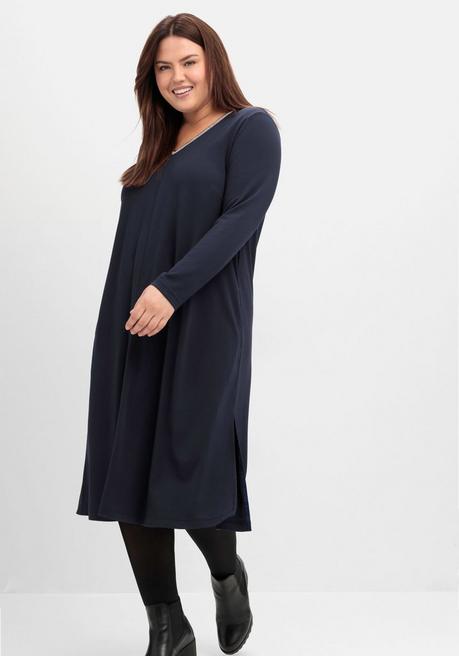 sheego Midikleid in A-Linie, mit Perlendeko am Ausschnitt - tiefblau sheego Kauf eins, bekomm eins gratis