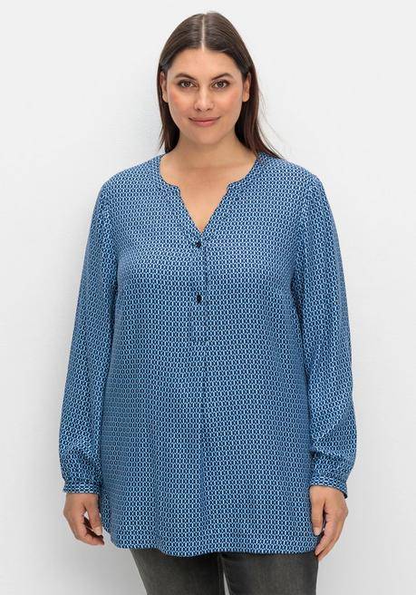 sheego Longtunika mit Minimaldruck und Knopfleiste - tiefblau gemustert sheego