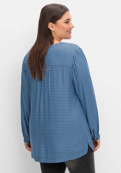 sheego Longtunika mit Minimaldruck und Knopfleiste - tiefblau gemustert sheego Sonderangebote