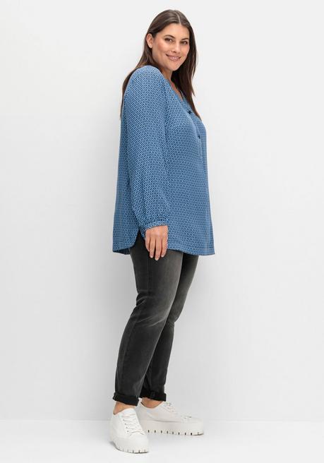 sheego Longtunika mit Minimaldruck und Knopfleiste - tiefblau gemustert sheego Sonderangebote