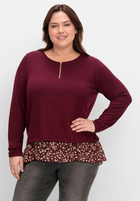 sheego by Joe Browns Longshirt aus Feinstrick, mit Chiffonfutter - weinrot sheego Riesige Ersparnisse