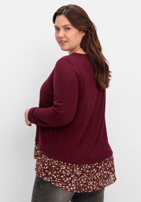 sheego by Joe Browns Longshirt aus Feinstrick, mit Chiffonfutter - weinrot sheego Riesige Ersparnisse