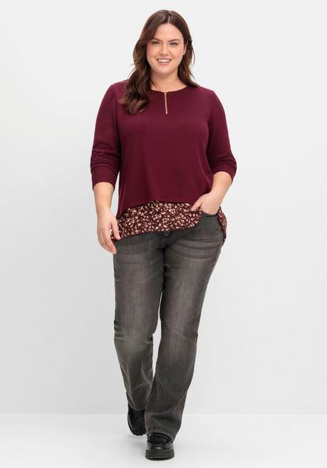 sheego by Joe Browns Longshirt aus Feinstrick, mit Chiffonfutter - weinrot sheego Riesige Ersparnisse