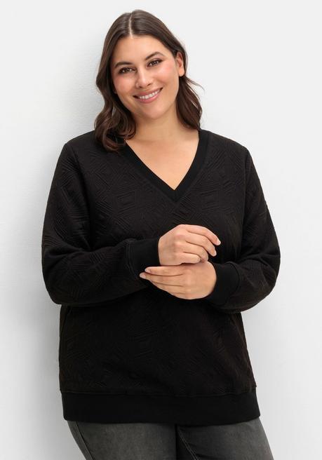 sheego Sweatshirt mit Steppmuster und V-Ausschnitt - schwarz sheego VIP-Rabatte