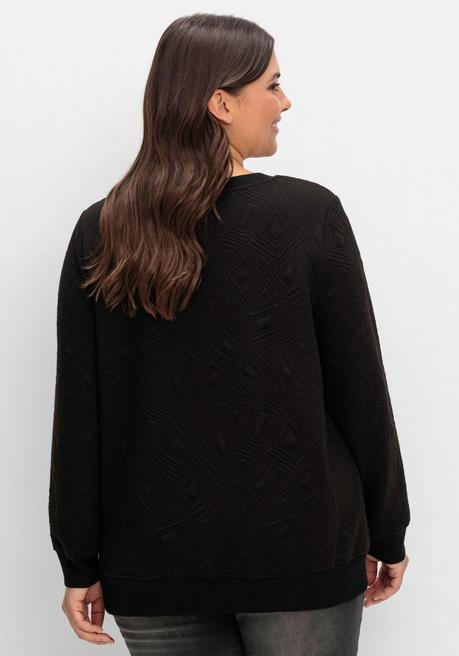 sheego Sweatshirt mit Steppmuster und V-Ausschnitt - schwarz sheego VIP-Rabatte