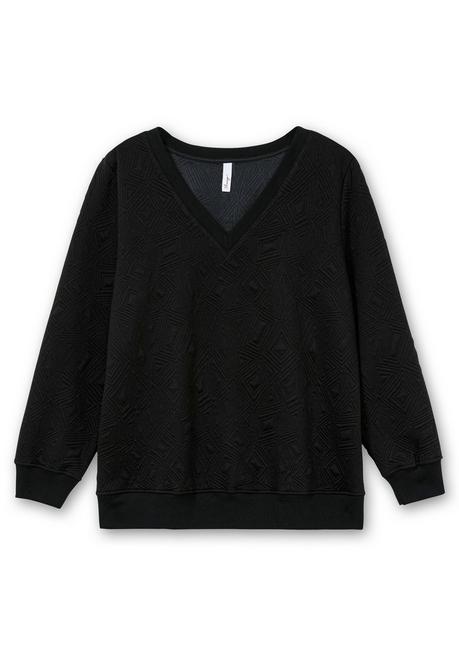 sheego Sweatshirt mit Steppmuster und V-Ausschnitt - schwarz sheego VIP-Rabatte