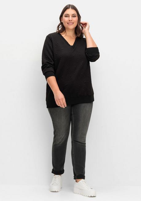 sheego Sweatshirt mit Steppmuster und V-Ausschnitt - schwarz sheego VIP-Rabatte