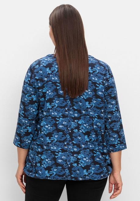 sheego 3/4-Arm-Shirt mit floralem Alloverdruck - tiefblau gemustert sheego Tiefpreis