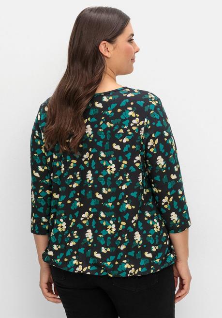 sheego 3/4-Arm-Shirt mit floralem Alloverdruck - schwarz gemustert sheego Wochenangebot