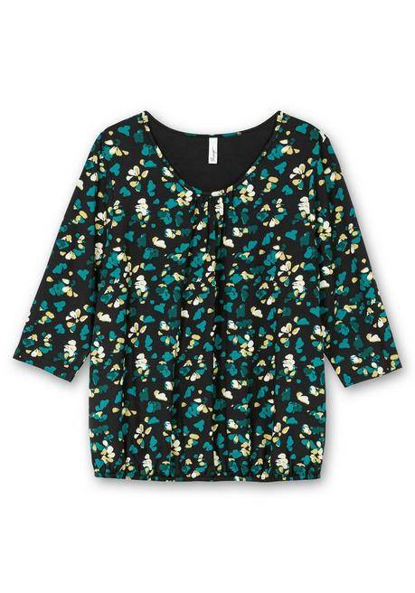 sheego 3/4-Arm-Shirt mit floralem Alloverdruck - schwarz gemustert sheego Wochenangebot