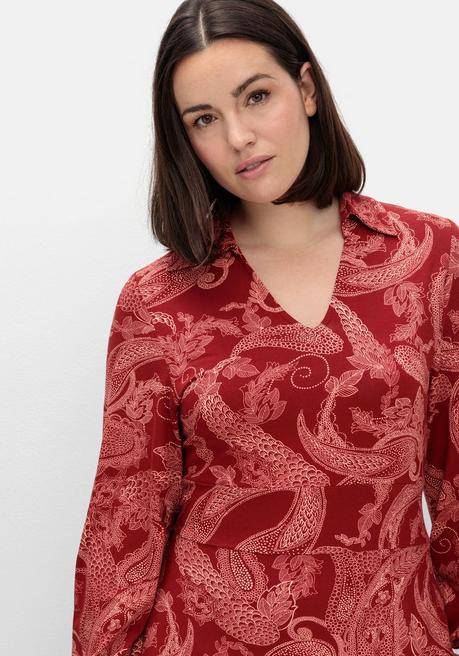 sheego by Joe Browns Jerseykleid mit Paisleydruck und Blusenkragen - weinrot gemustert sheego Kostenlose Rückgabe