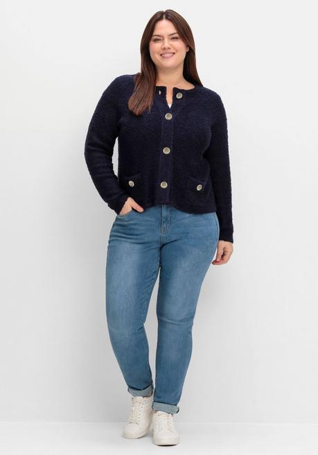 sheego Kurze Strickjacke aus weichem Bouclé - tiefblau sheego Begrenzte Freigabe