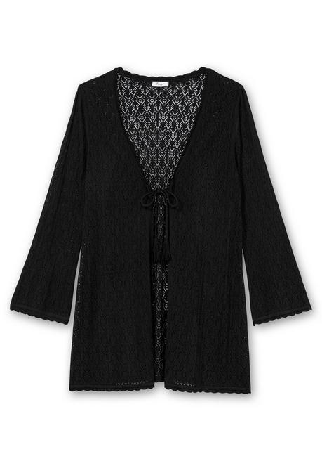 sheego Lange Ajour-Strickjacke mit Bindeband - schwarz sheego Letzte 3 Tage