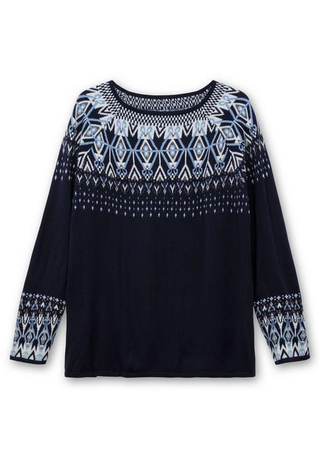 sheego Jacquard-Pullover mit Norwegermuster - marine gemustert sheego Bis zu 60% Rabatt