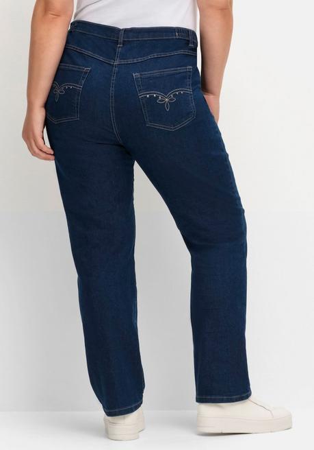 sheego Gerade Jeans mit seitlichem Stretchbund - dark blue Denim sheego Bis zu 65% Rabatt