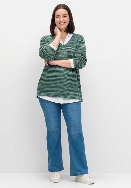 sheego Pullover in Flammgarn-Struktur - tiefgrün sheego Sonderangebot der Fabrik