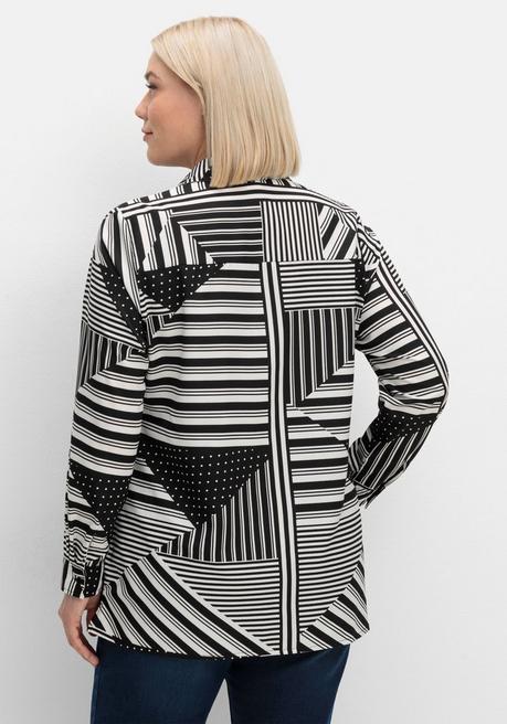 sheego Hemdbluse mit grafischem Patchwork-Druck - schwarz gemustert sheego Nur noch ein Tag übrig