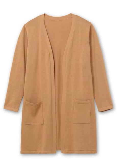 sheego Lange Strickjacke in offener Form, mit Taschen - camelfarben sheego Super Rabatt
