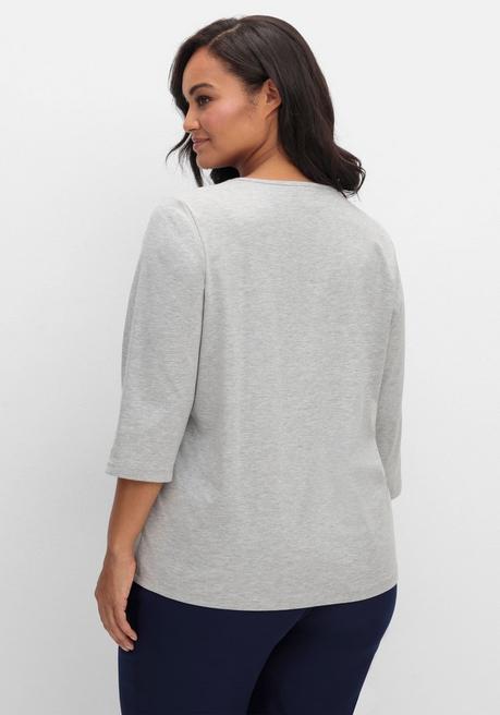 sheego 3/4-Arm-Shirt mit Glitzerstein-Applikation - grau sheego Riesige Rabatte