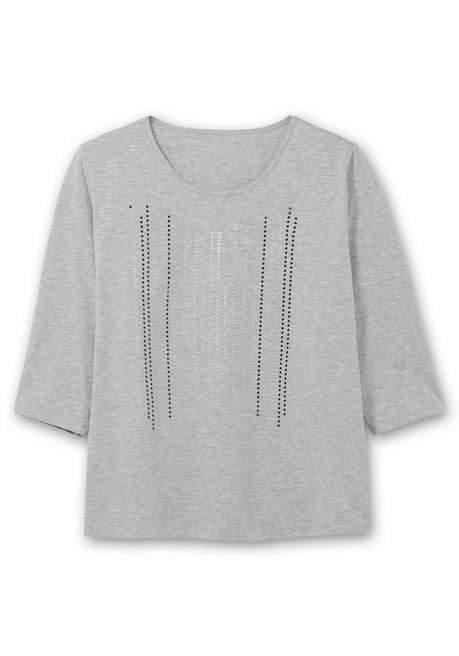 sheego 3/4-Arm-Shirt mit Glitzerstein-Applikation - grau sheego Riesige Rabatte