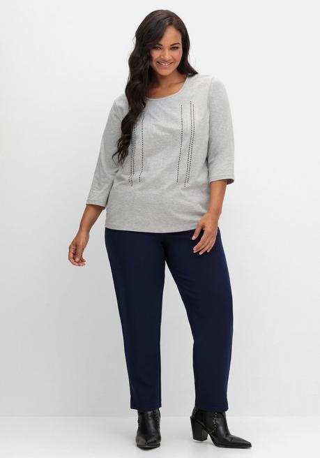 sheego 3/4-Arm-Shirt mit Glitzerstein-Applikation - grau sheego Riesige Rabatte