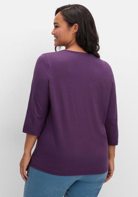 sheego 3/4-Arm-Shirt mit Glitzerstein-Applikation - traube sheego 50% Rabatt mit kostenlosem Versand
